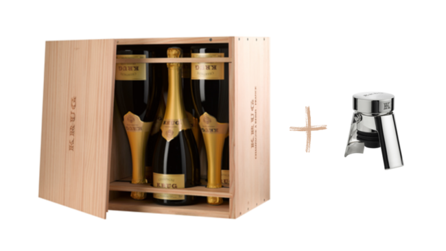 Zestaw 6 Krug Grand Cuvee w Skrzyni + Stopper Maison Krug